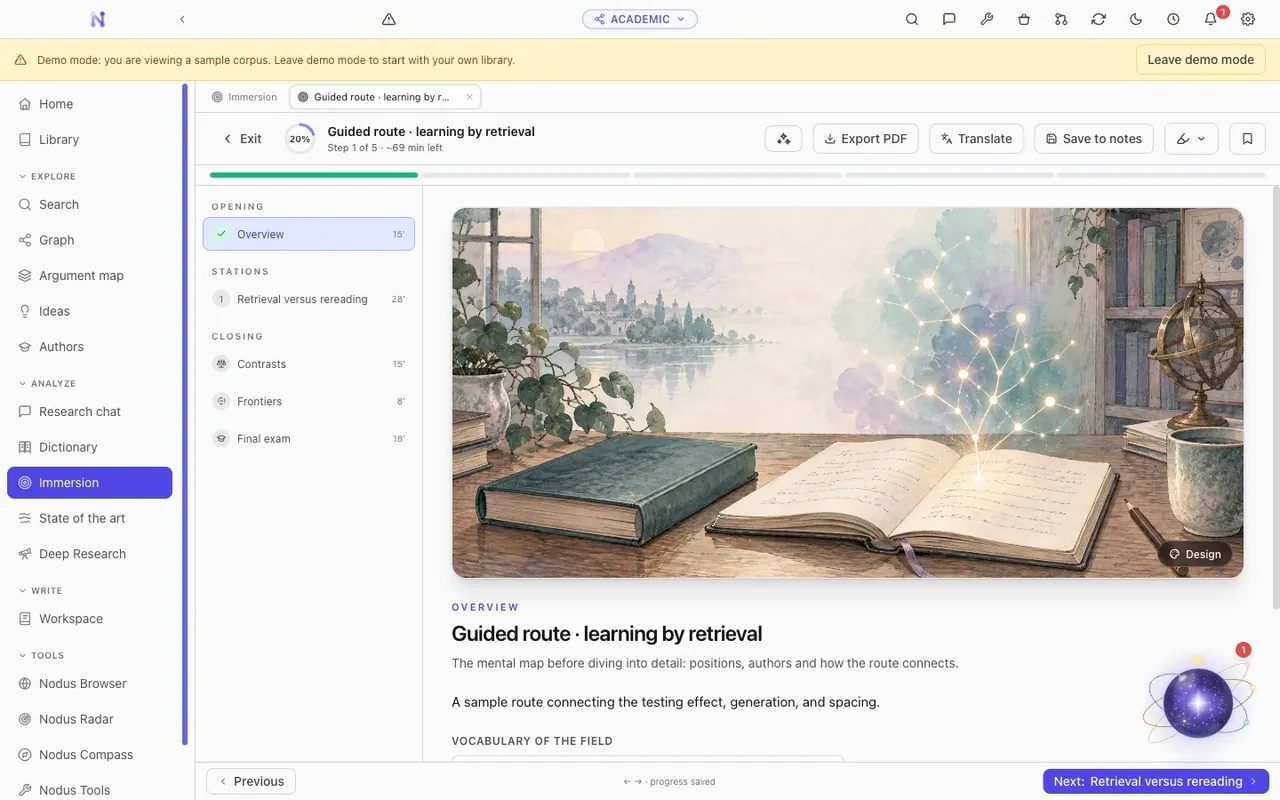 Nodus Research Immersion learning route with an AI-generated illustration